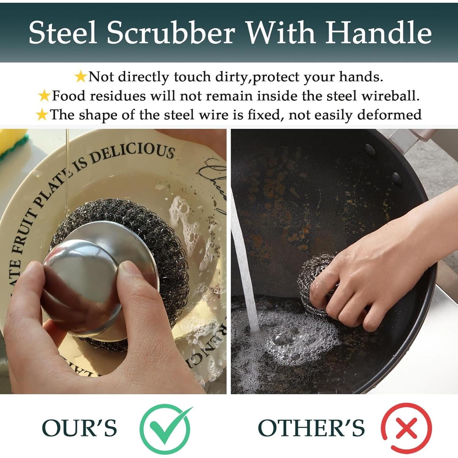 Juego de estropajos de acero inoxidable KTOJOY con 2 mangos y 4 almohadillas