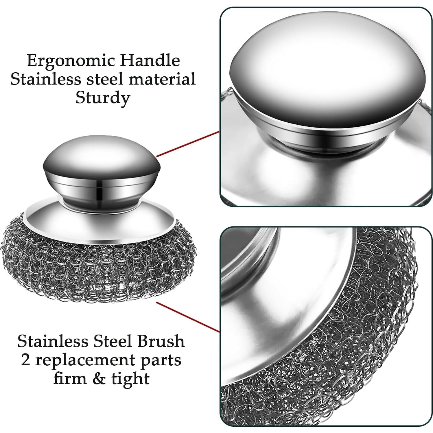 Juego de estropajos de acero inoxidable KTOJOY 6 piezas con mango