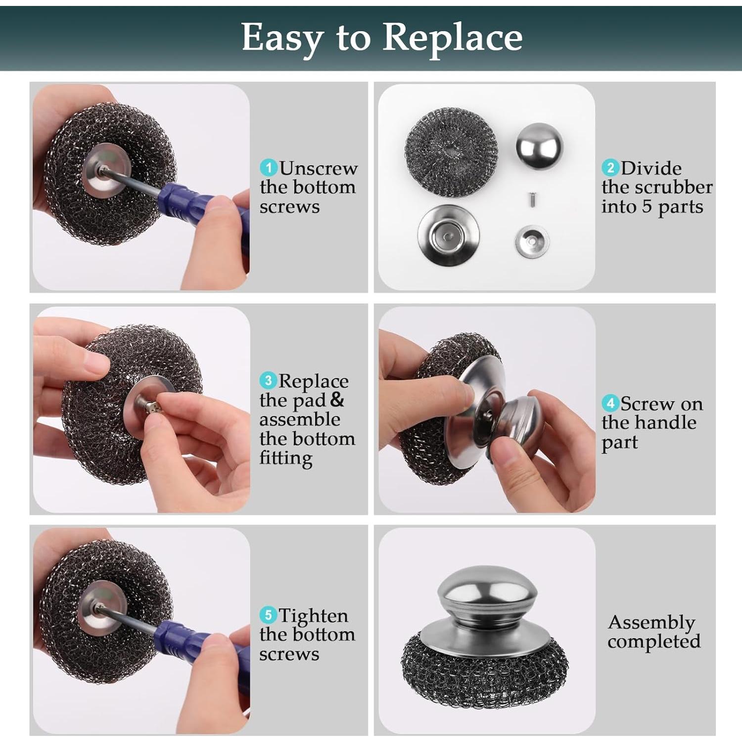 Juego de estropajos de acero inoxidable KTOJOY 6 piezas con mango