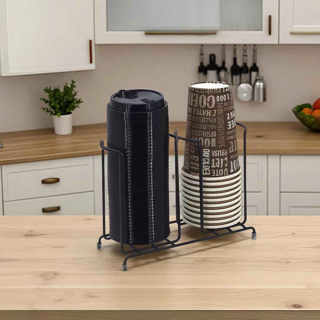 Dispensador de Tazas de Café Organizador de Metal 2 Compartimentos