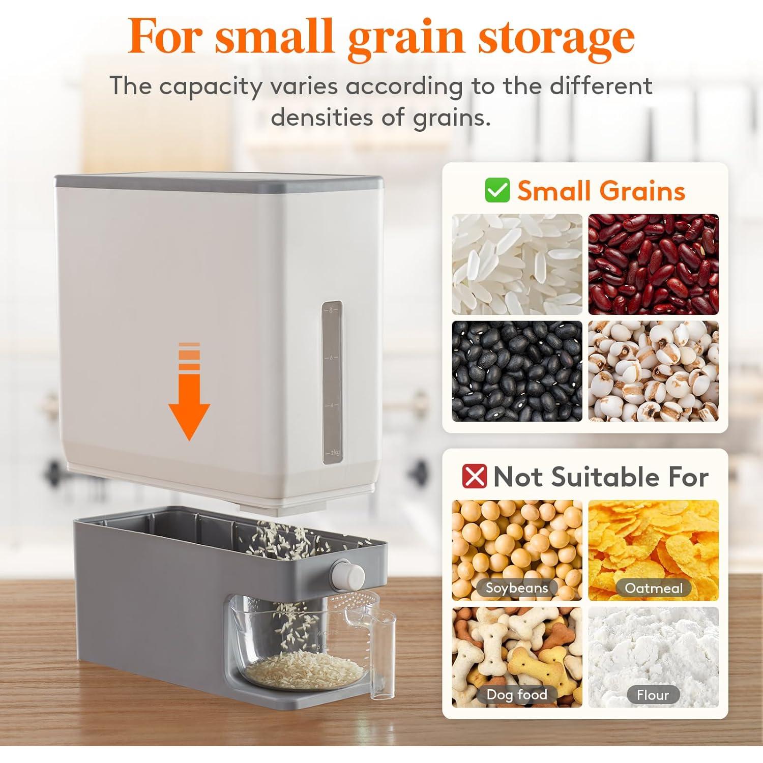 Dispensador de Arroz Lifewit 11.3kg con Taza Medidora - Gris