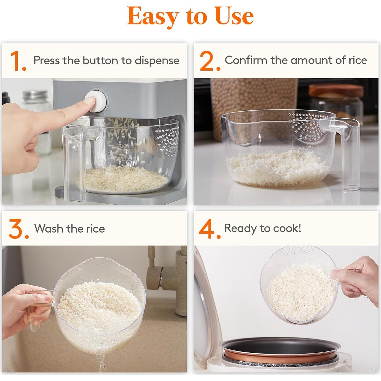 Dispensador de Arroz Lifewit 11.3kg con Taza Medidora - Gris