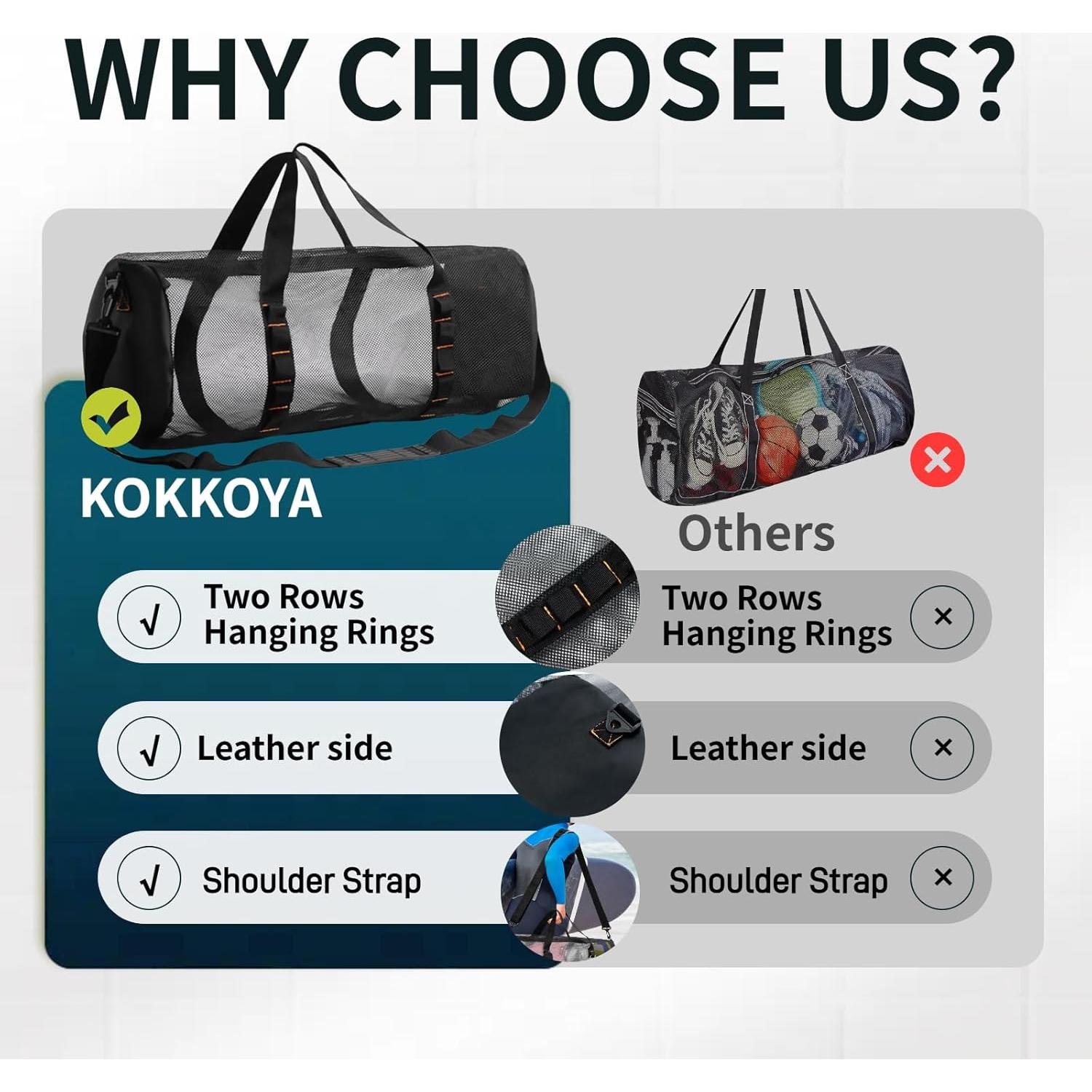 Bolsa de Playa KOKKOYA 43L/113L Malla con Cremallera y Correa