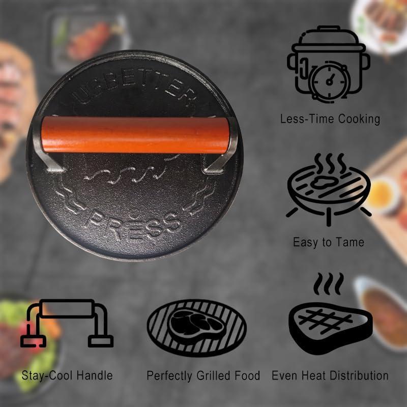 Prensa de tocino UBBETTER 17.78 cm hierro fundido con mango de madera