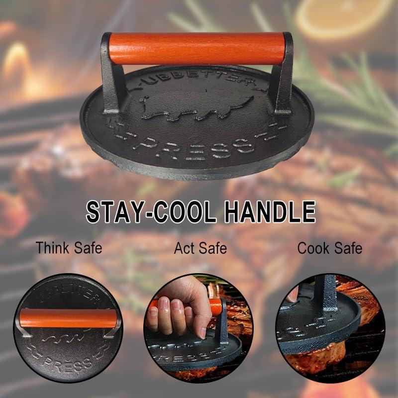 Prensa de tocino UBBETTER 17.78 cm hierro fundido con mango de madera