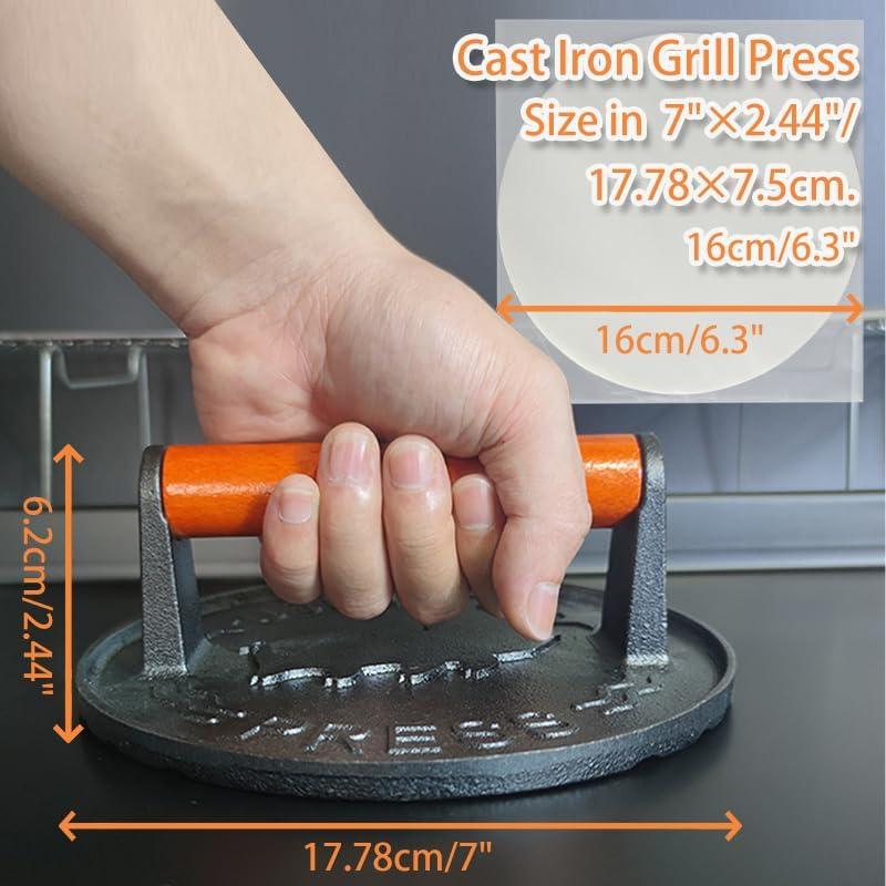 Prensa de tocino UBBETTER 17.78 cm hierro fundido con mango de madera