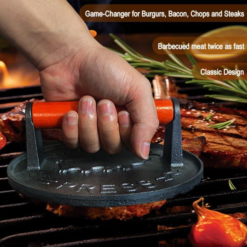 Prensa de tocino UBBETTER 17.78 cm hierro fundido con mango de madera