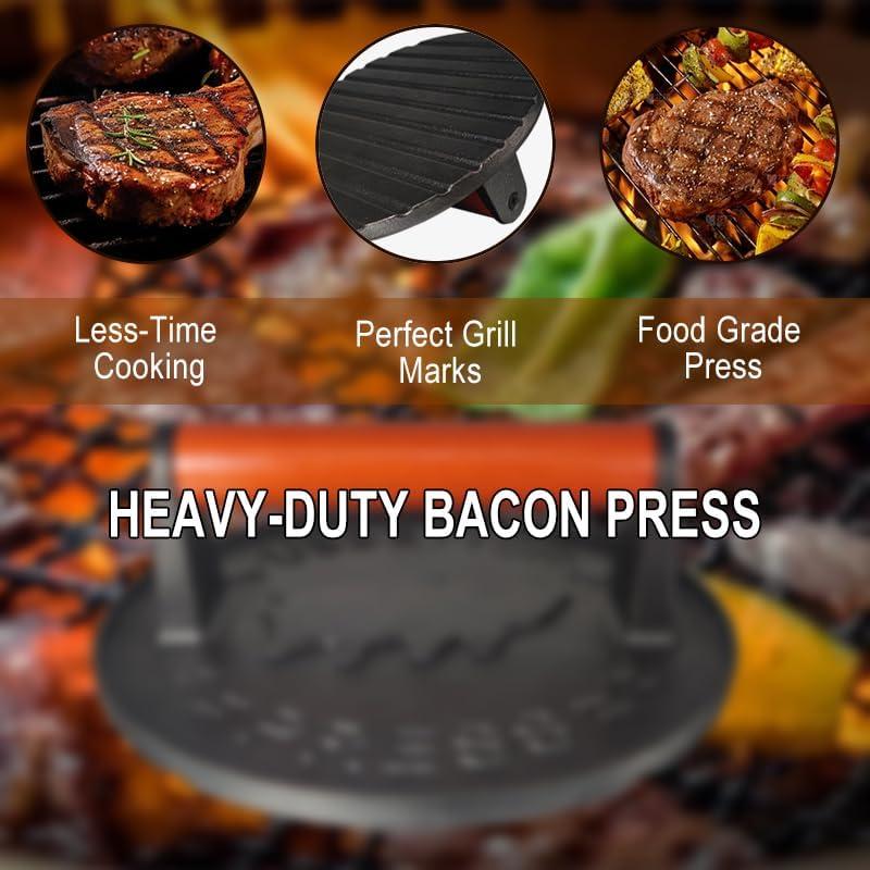Prensa de tocino UBBETTER 17.78 cm hierro fundido con mango de madera