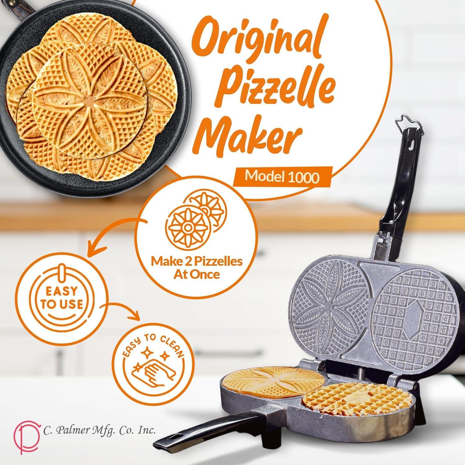 Plancha para Pizzelle C. Palmer 1000, 2400W, 2 Pizzelles 12.7cm