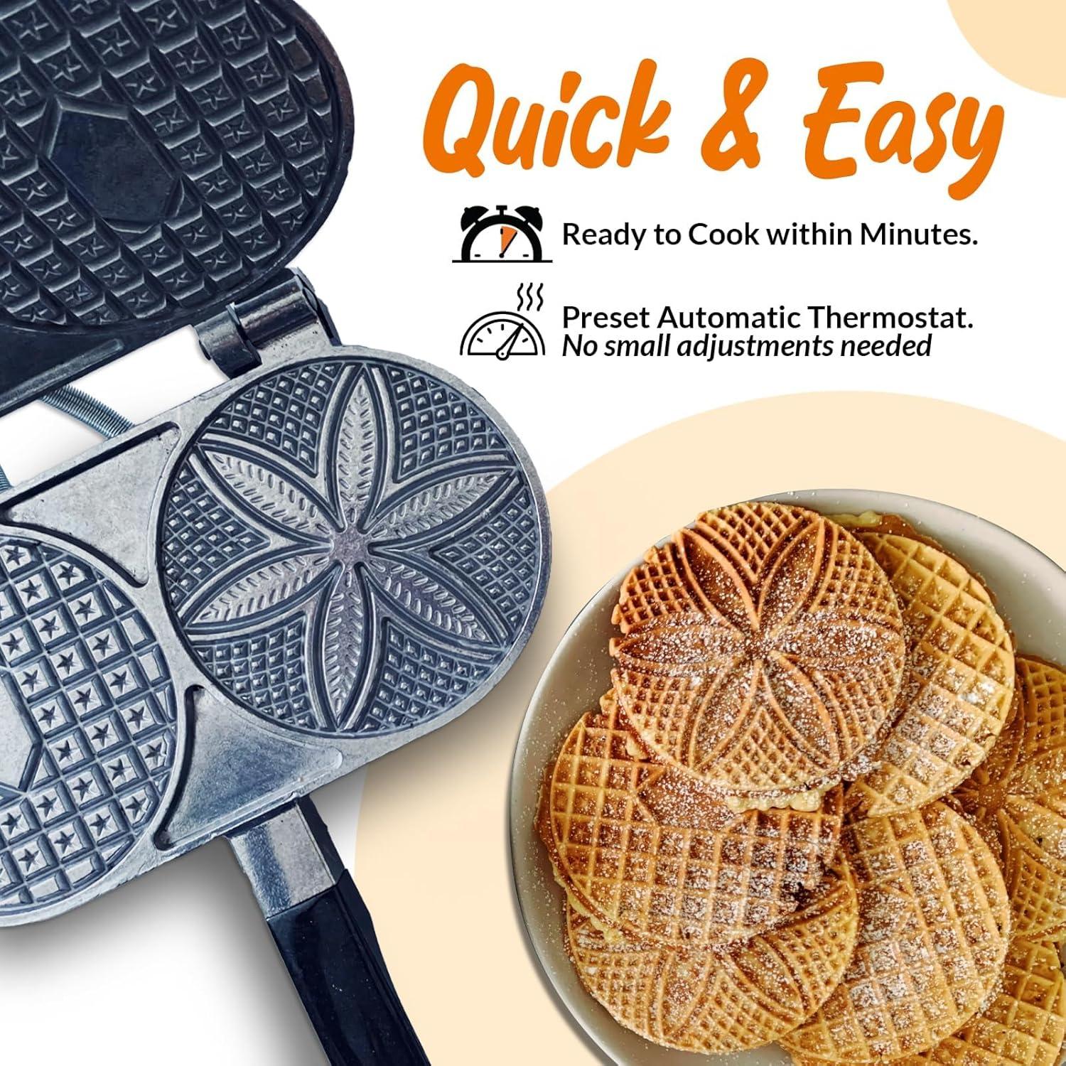 Plancha para Pizzelle C. Palmer 1000, 2400W, 2 Pizzelles 12.7cm