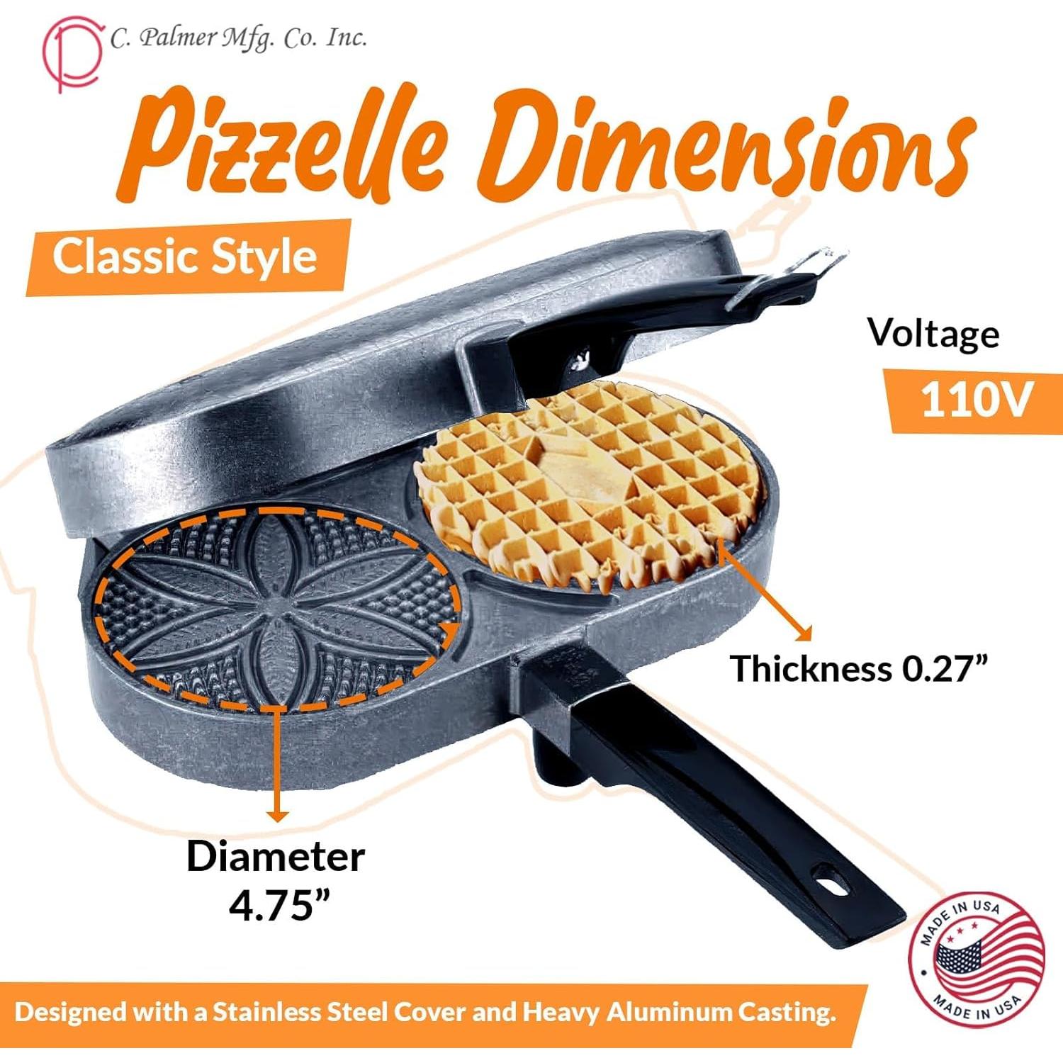 Plancha para Pizzelle C. Palmer 1000, 2400W, 2 Pizzelles 12.7cm