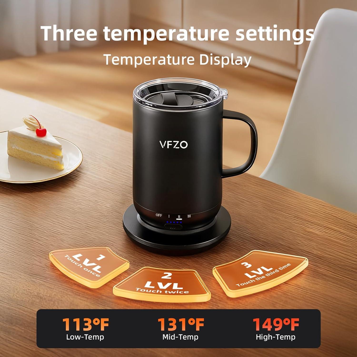 Taza autocalentable VFZO 532 ml, control de temperatura, negro