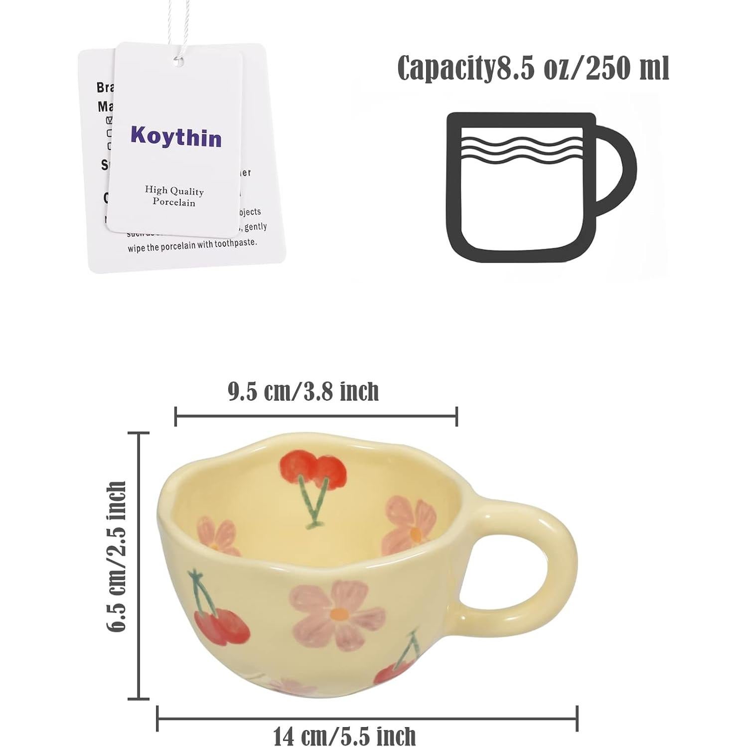 Taza de Cerámica Koythin Rosa Floral 250 ml Apta Microondas