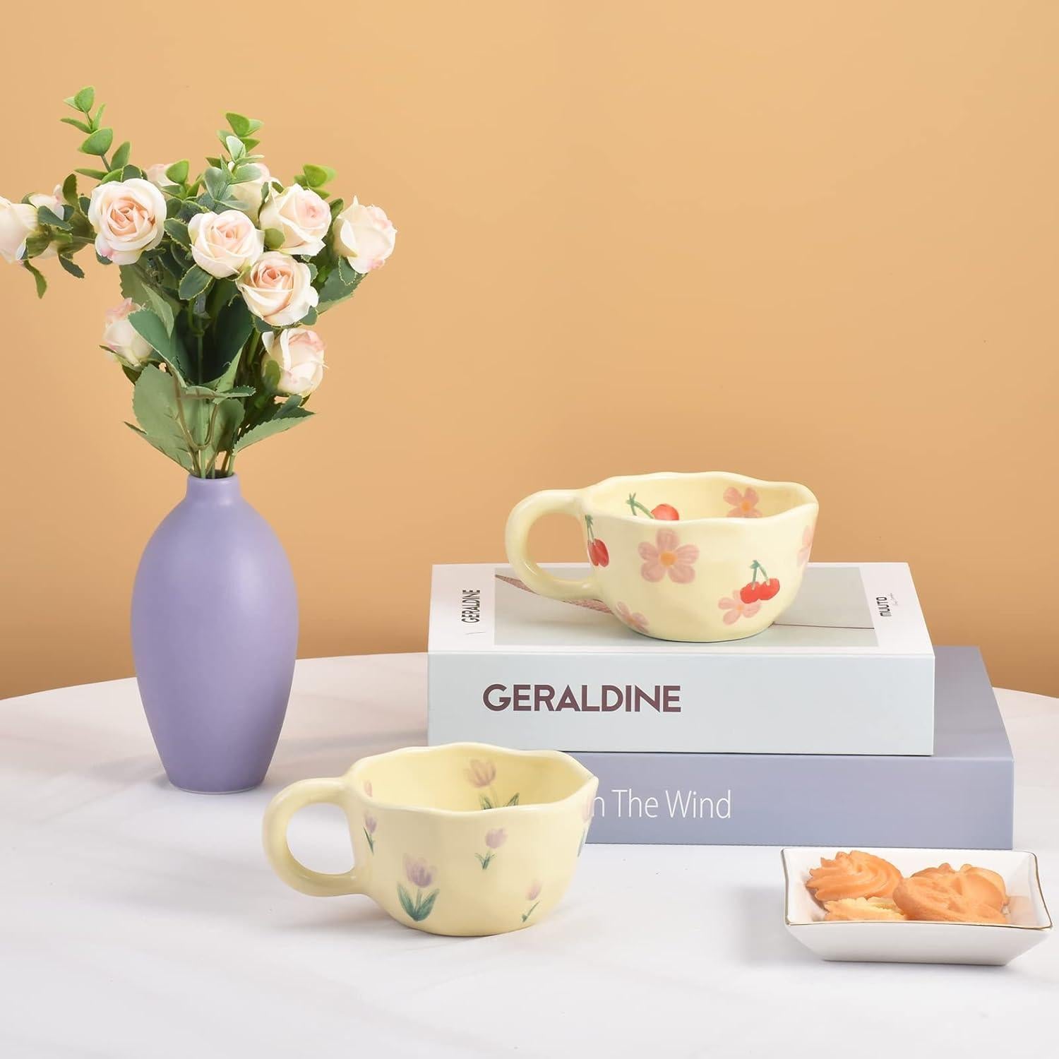 Taza de Cerámica Koythin Rosa Floral 250 ml Apta Microondas