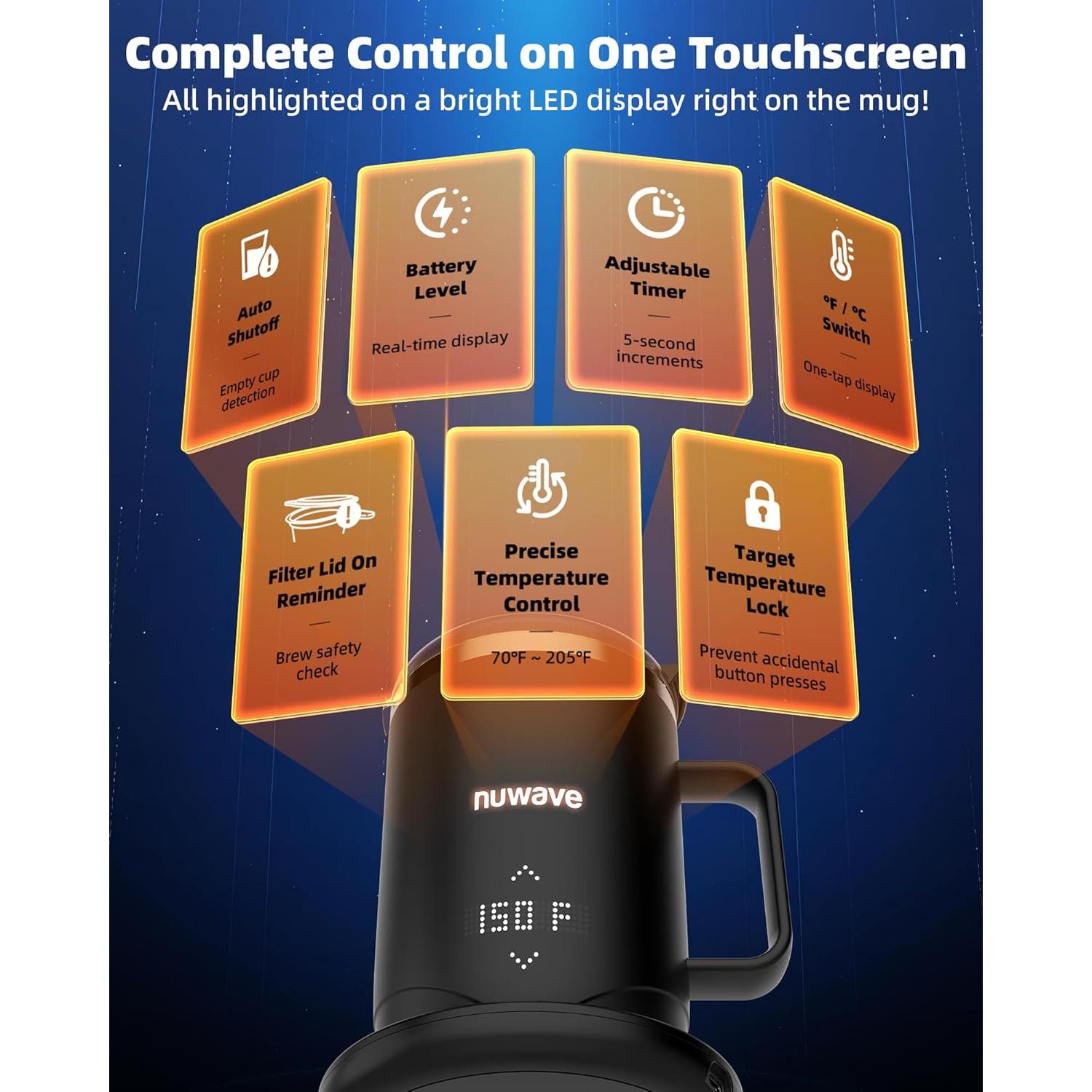 Taza calefaccionada inteligente Nuwave 16oz con control de temperatura