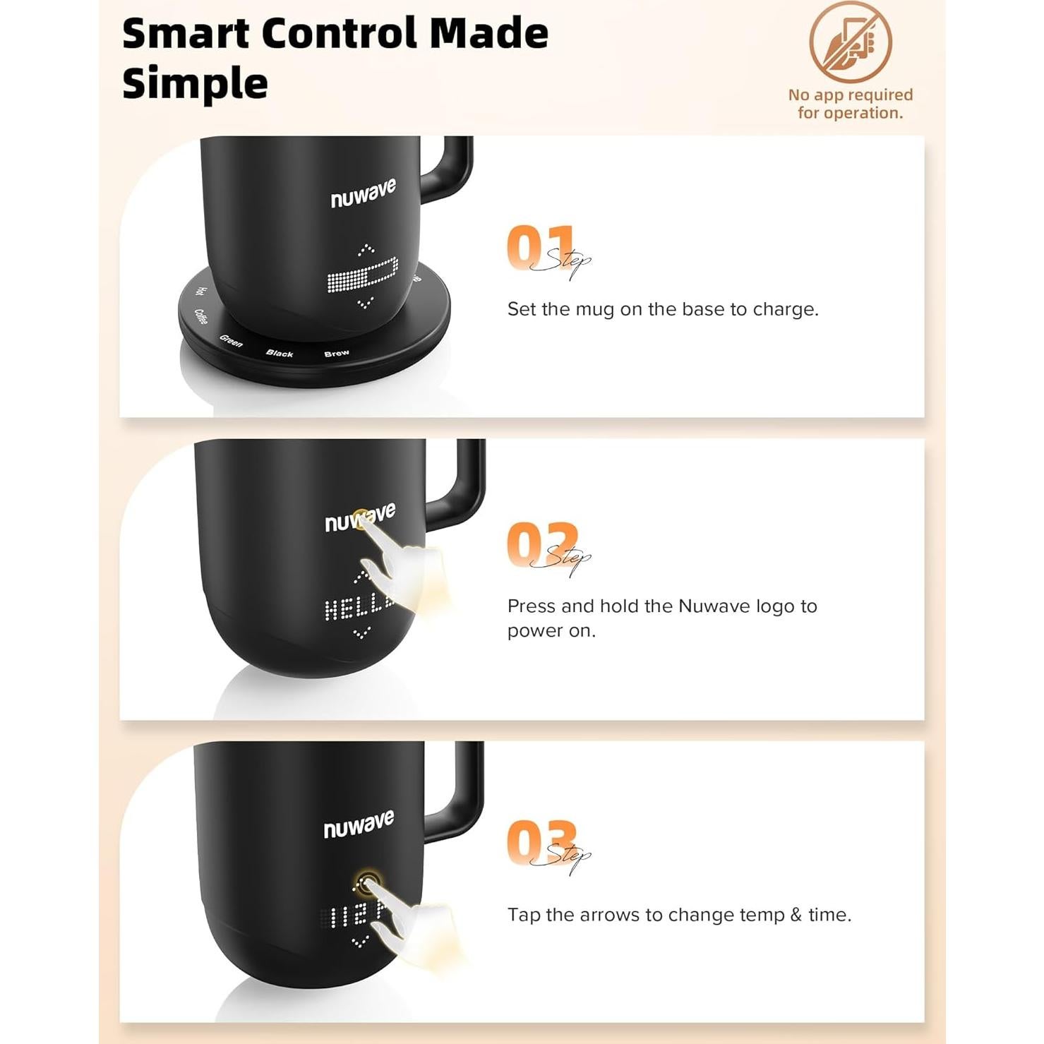 Taza calefaccionada inteligente Nuwave 16oz con control de temperatura