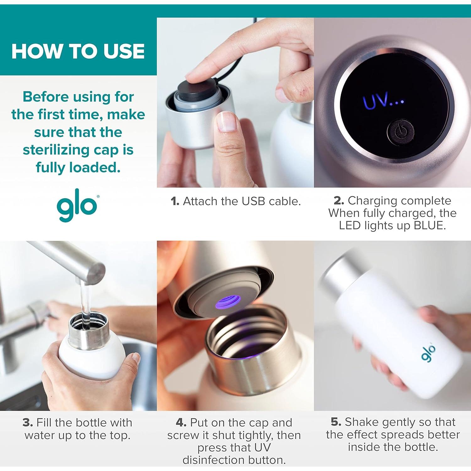 Botella de Agua Inteligente Glo 400ml Acero Inoxidable UV