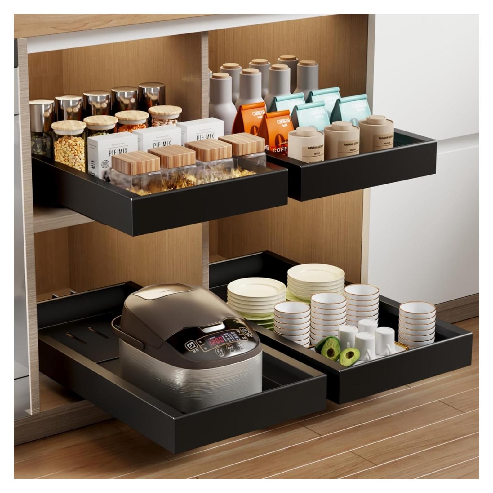 Organizador de Gabinete Extraíble Mustorn 2 Piezas Negro 55.1 cm