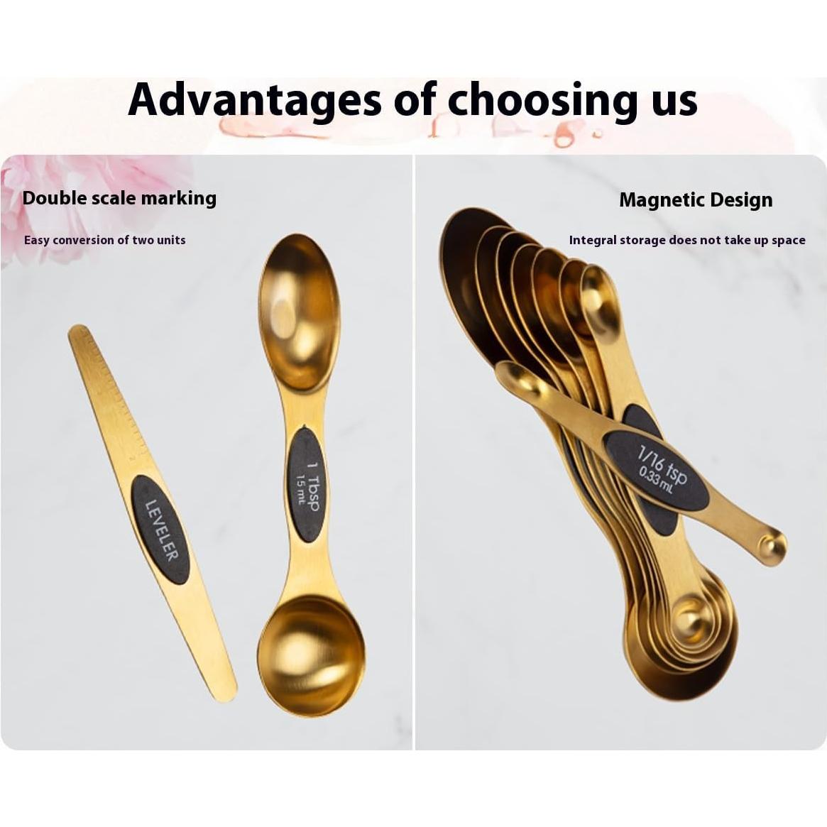 Juego de 9 Cucharas Medidoras Magnéticas de Acero Inoxidable