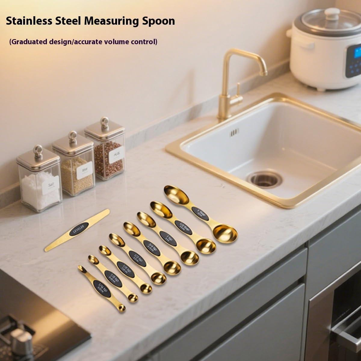 Juego de 9 Cucharas Medidoras Magnéticas de Acero Inoxidable