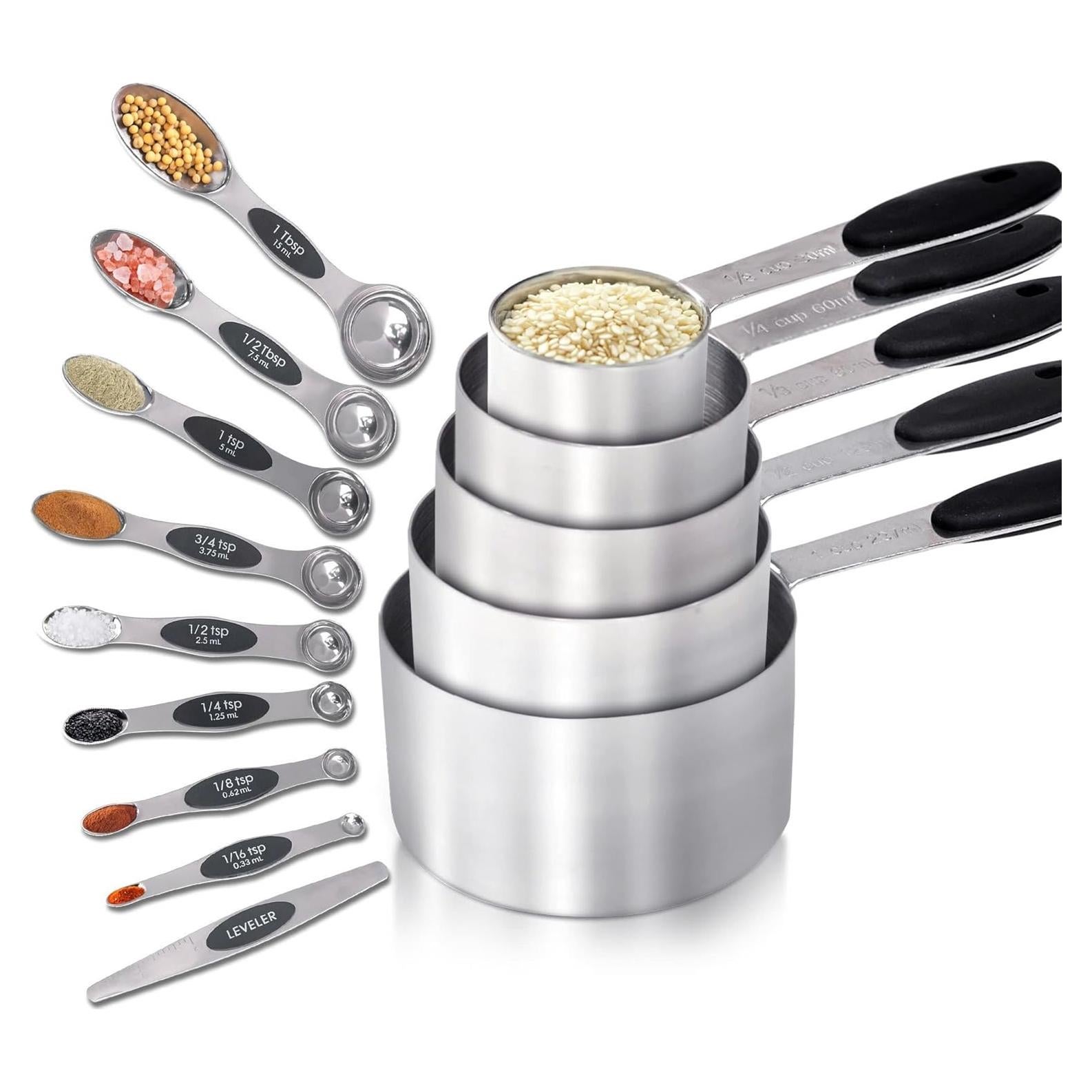 Juego de Tazas y Cucharas Medidoras KYPAX Acero Inoxidable 14 Piezas