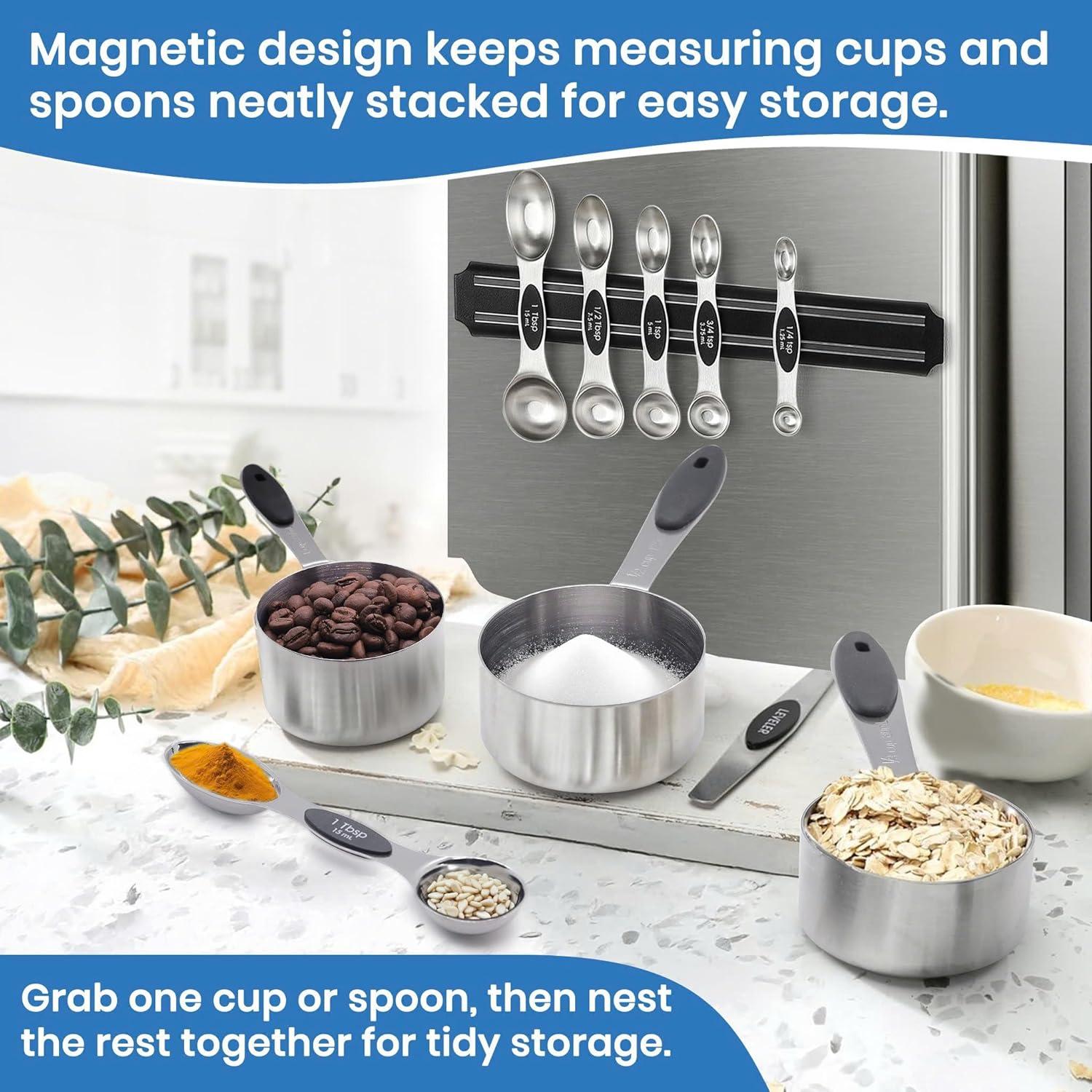 Juego de Tazas y Cucharas Medidoras KYPAX Acero Inoxidable 14 Piezas