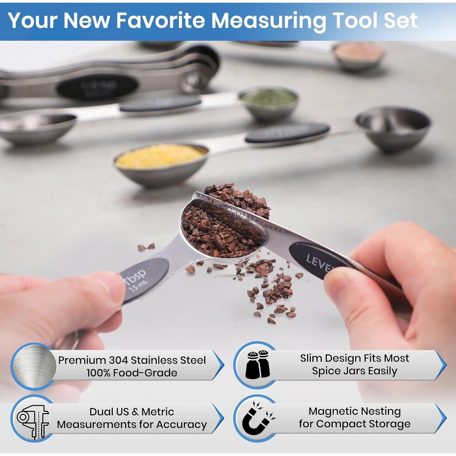 Juego de Tazas y Cucharas Medidoras KYPAX Acero Inoxidable 14 Piezas