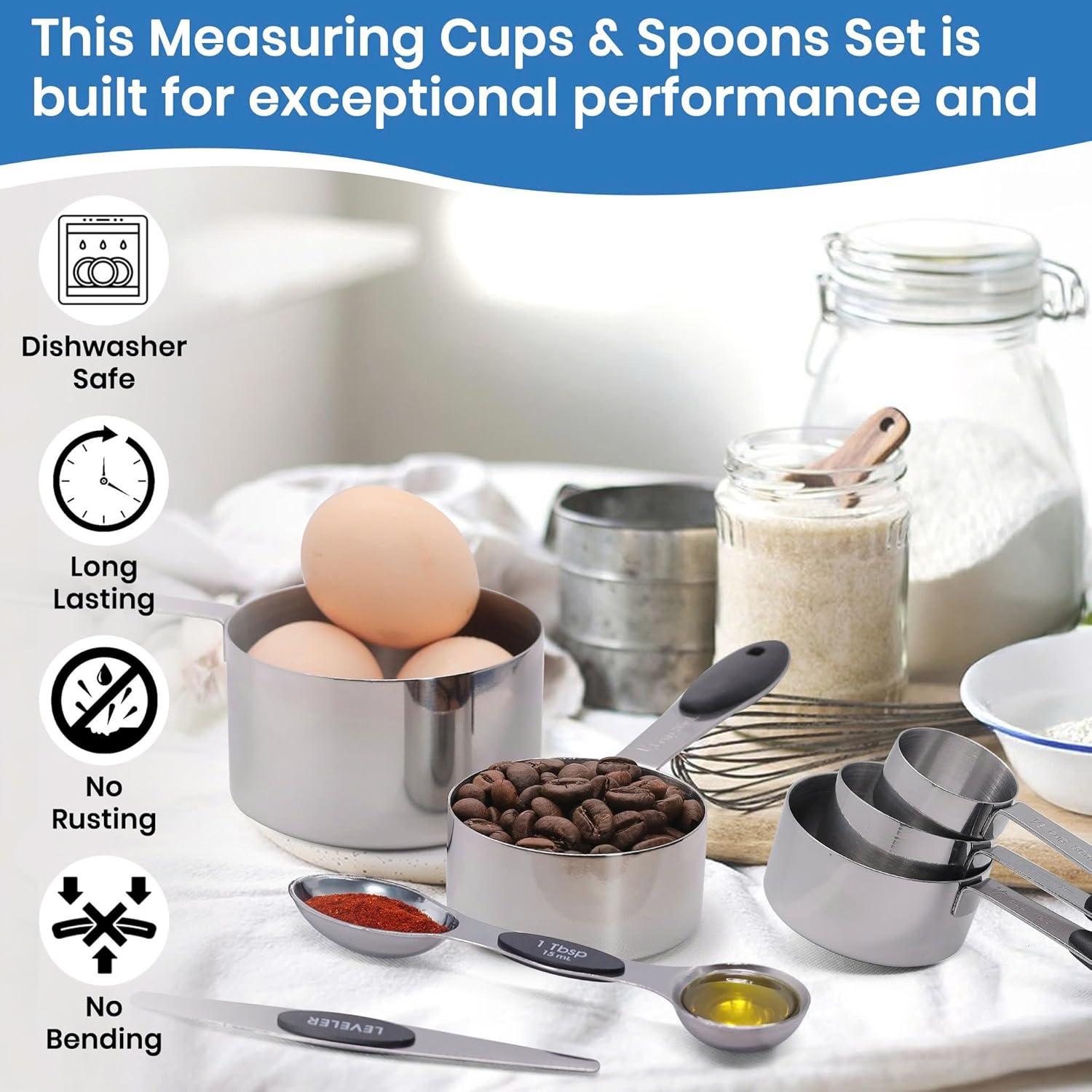 Juego de Tazas y Cucharas Medidoras KYPAX Acero Inoxidable 14 Piezas