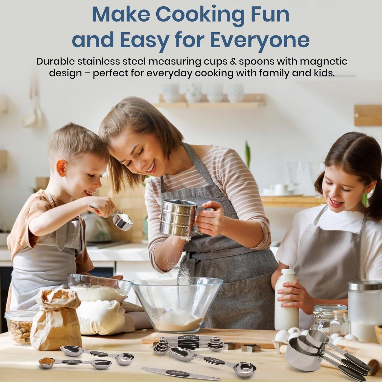 Juego de Tazas y Cucharas Medidoras KYPAX Acero Inoxidable 14 Piezas