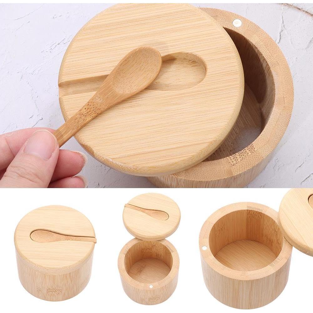 Caja de Almacenamiento de Sal Gofidin 10 Onzas Madera Redonda
