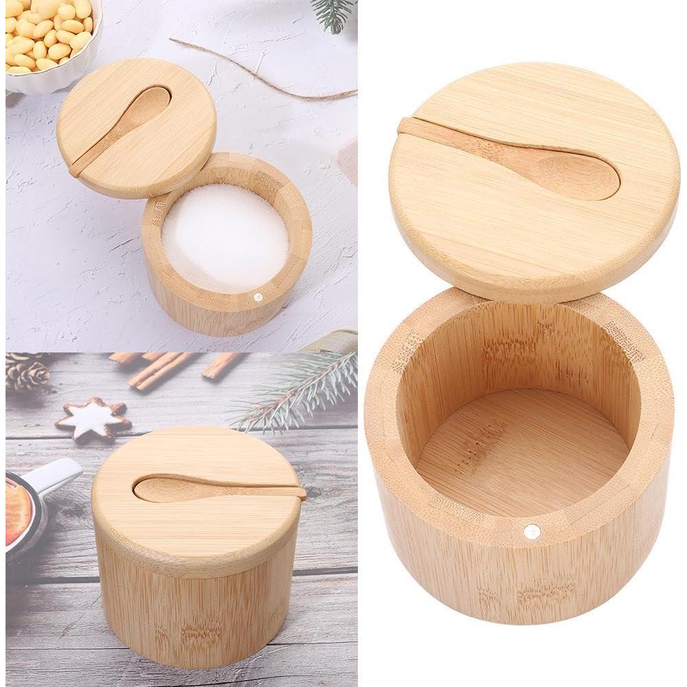 Caja de Almacenamiento de Sal Gofidin 10 Onzas Madera Redonda