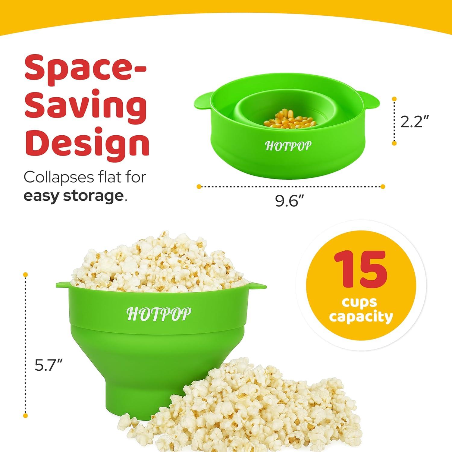 Hacedor de Palomitas de Silicona Hotpop Verde 15 Tazas Colapsable