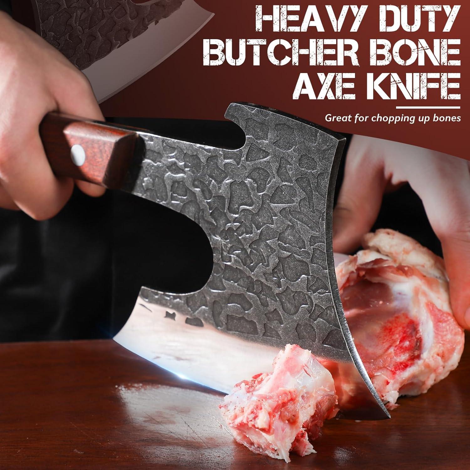 Cuchillo de Carnicero Dragón Púrpura 16.5 cm - Hacha Forjada para Cortar Huesos