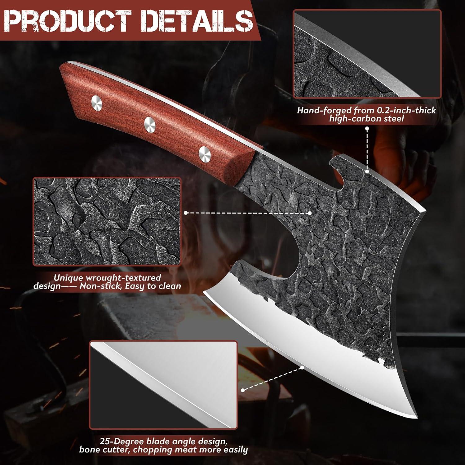 Cuchillo de Carnicero Dragón Púrpura 16.5 cm - Hacha Forjada para Cortar Huesos