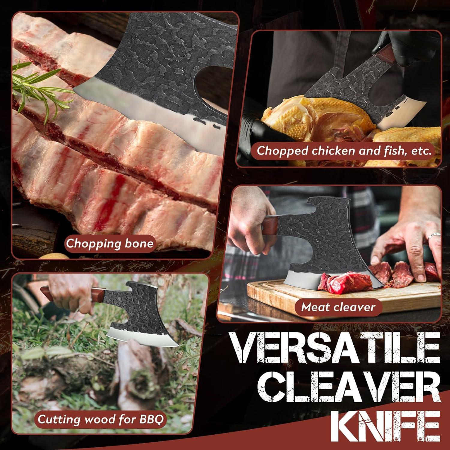 Cuchillo de Carnicero Dragón Púrpura 16.5 cm - Hacha Forjada para Cortar Huesos