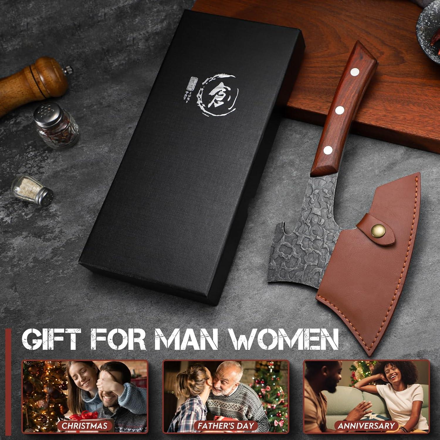 Cuchillo de Carnicero Dragón Púrpura 16.5 cm - Hacha Forjada para Cortar Huesos