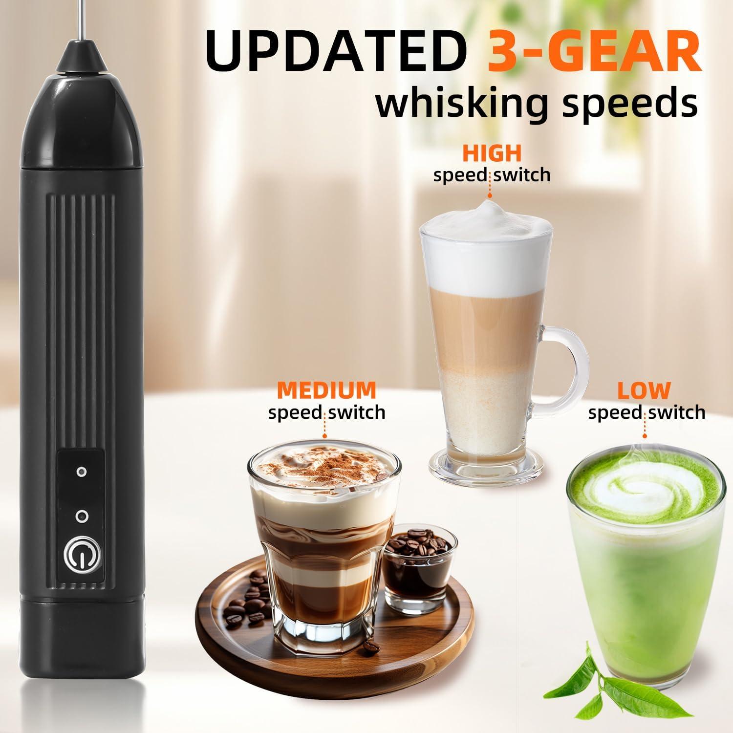 Espumador de Leche Recargable Woowruier Negro 3 Velocidades