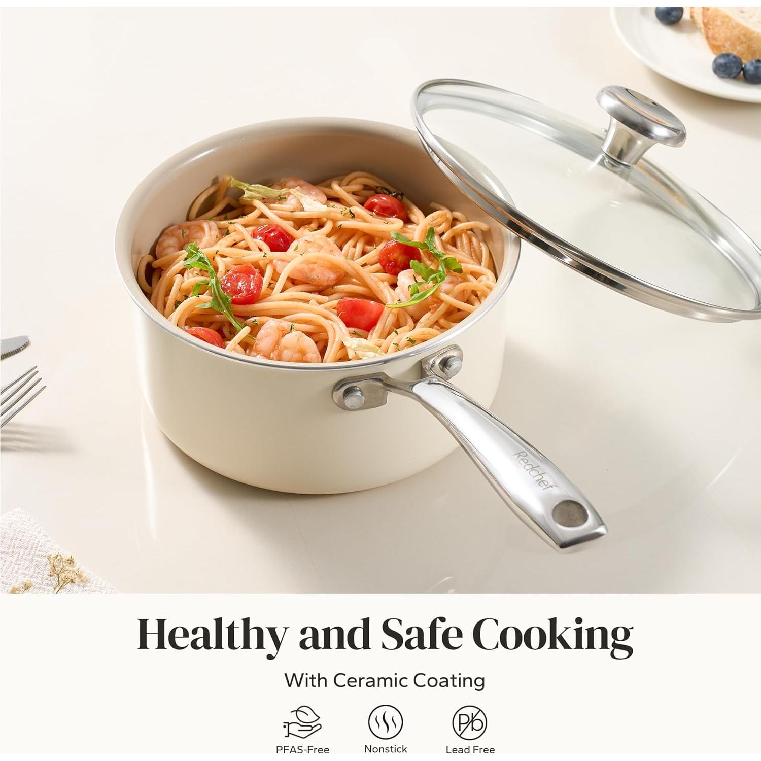 Cacerola Cerámica RedChef 2.5QT Antiadherente con Tapa