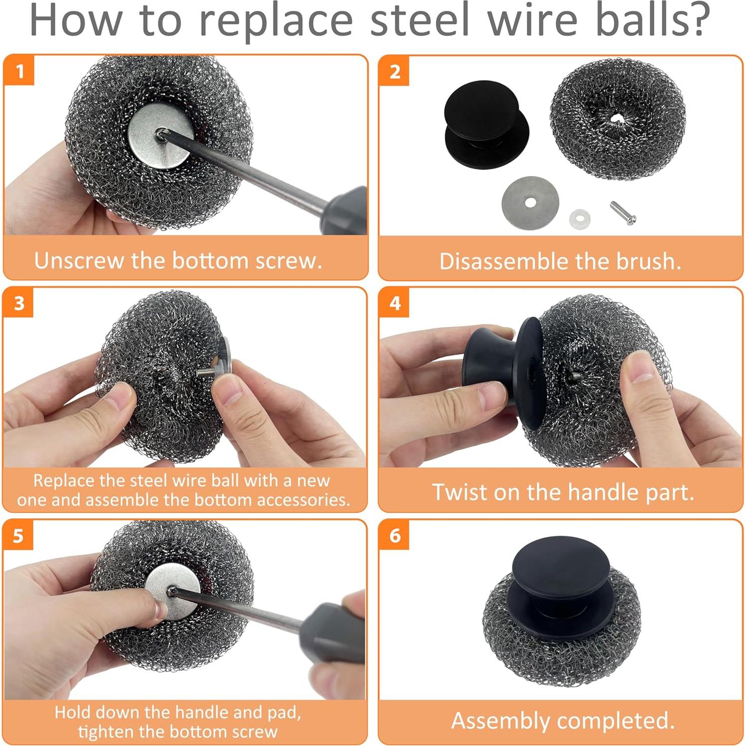 Estropajo de Acero Inoxidable Frayot con Mango de Goma y 2 Almohadillas