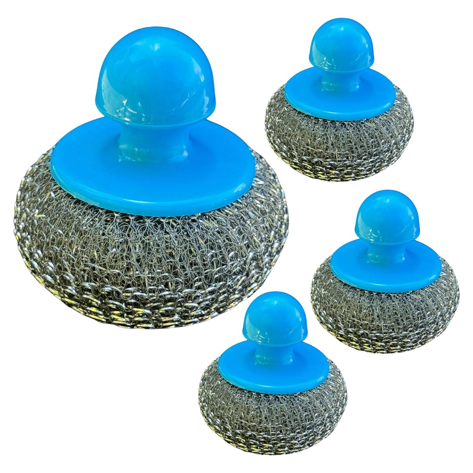 Estropajos de Acero Inoxidable CCLEANAMA con Mango Ergonómico - 4 Pcs