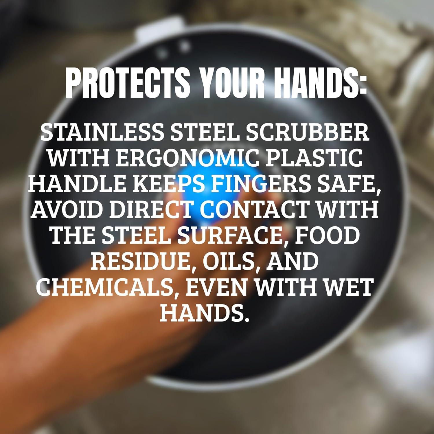 Estropajos de Acero Inoxidable CCLEANAMA con Mango Ergonómico - 4 Pcs