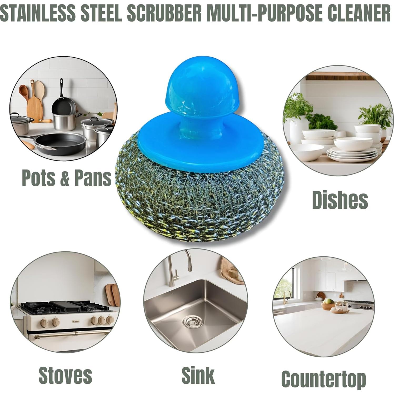 Estropajos de Acero Inoxidable CCLEANAMA con Mango Ergonómico - 4 Pcs