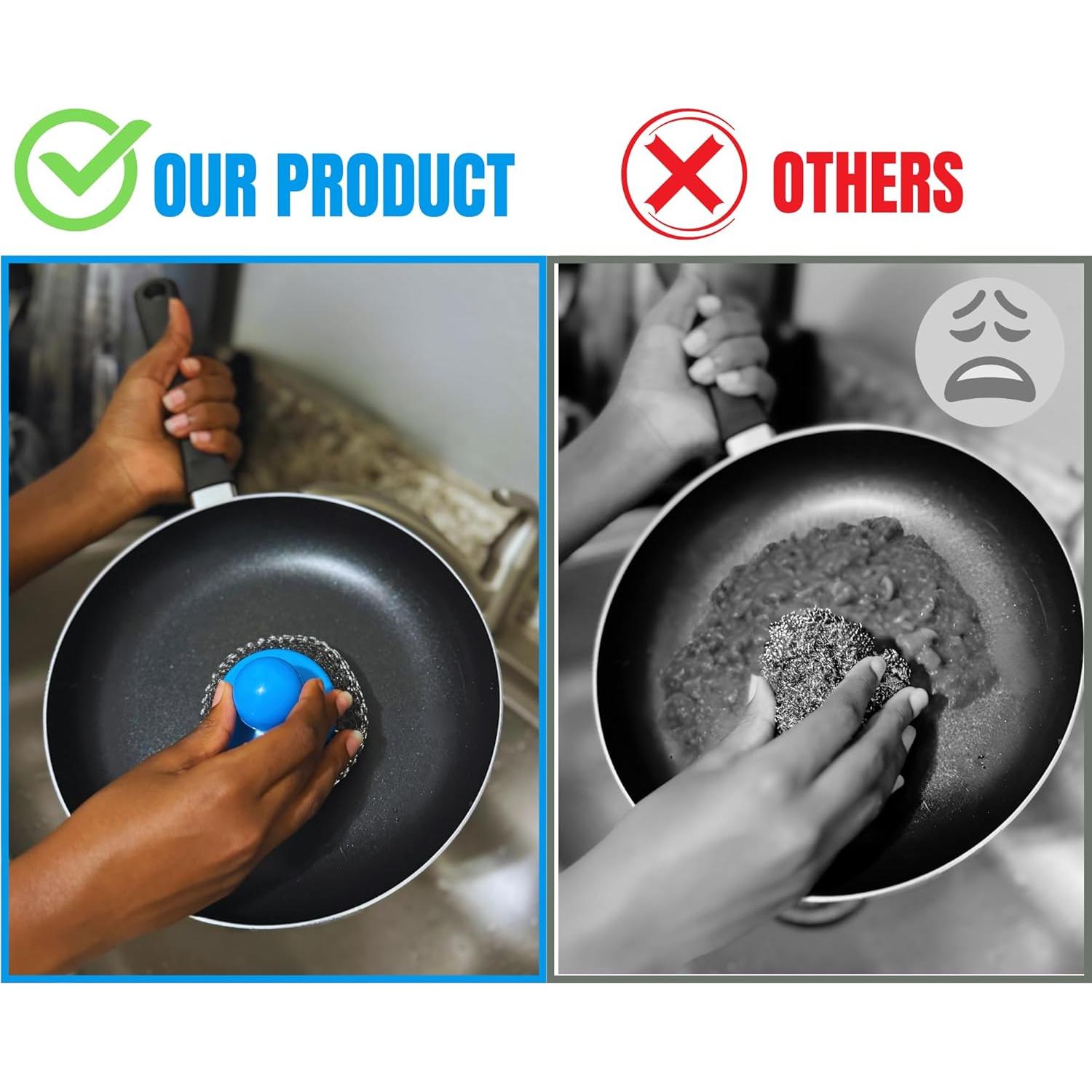 Estropajos de Acero Inoxidable CCLEANAMA con Mango Ergonómico - 4 Pcs