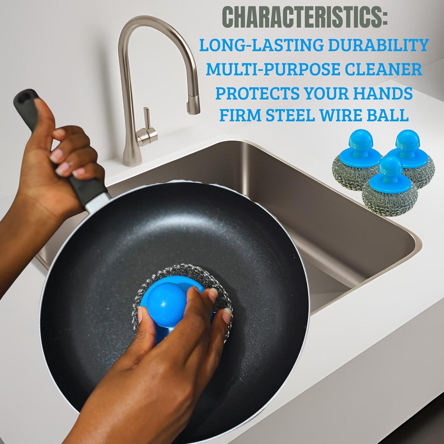 Estropajos de Acero Inoxidable CCLEANAMA con Mango Ergonómico - 4 Pcs