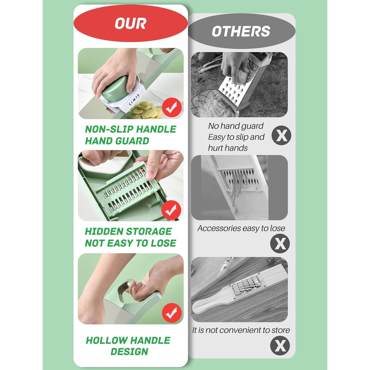 Cortador de Verduras Mandolina JIANGLAI 7 en 1 con 6 Cuchillas