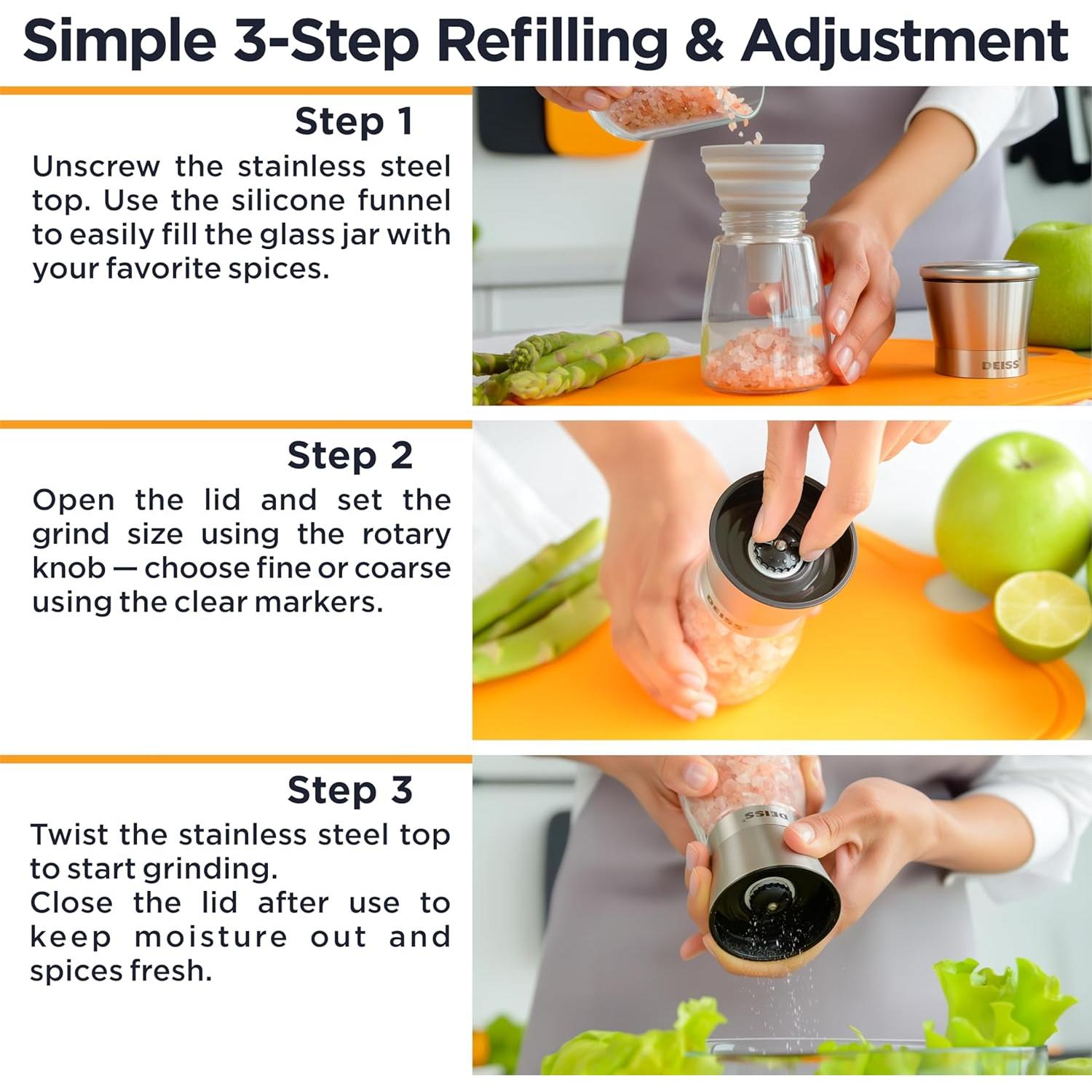 Conjunto Molinillos Sal y Pimienta Deiss PRO + Rallador Limón