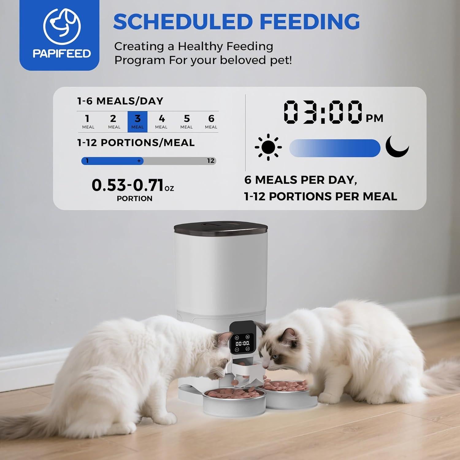 Comedero Automático PAPIFEED 7L para 2 Gatos Blanco