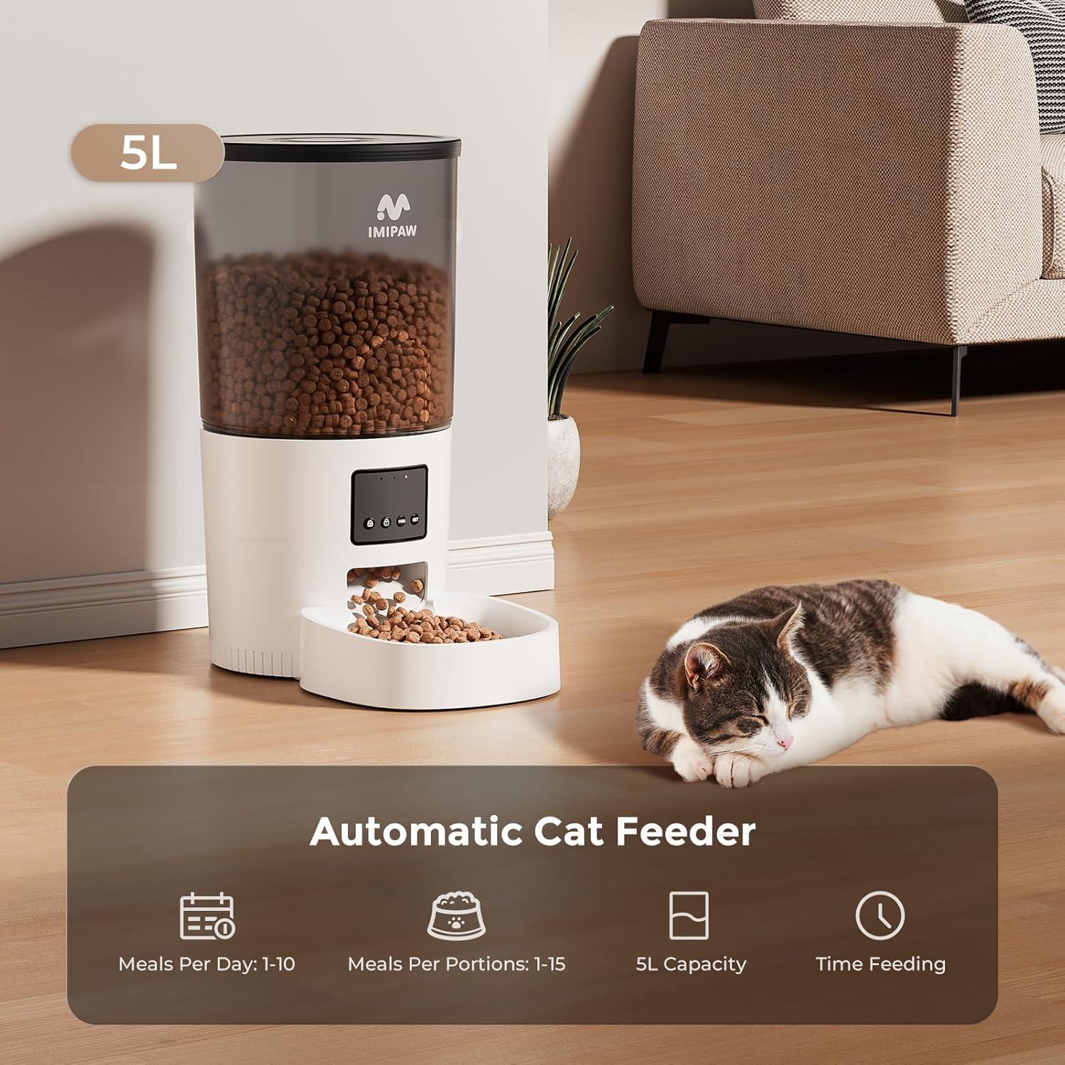 Comedero Automático IMIPAW 5L para Gatos - Programable y Doble Energía
