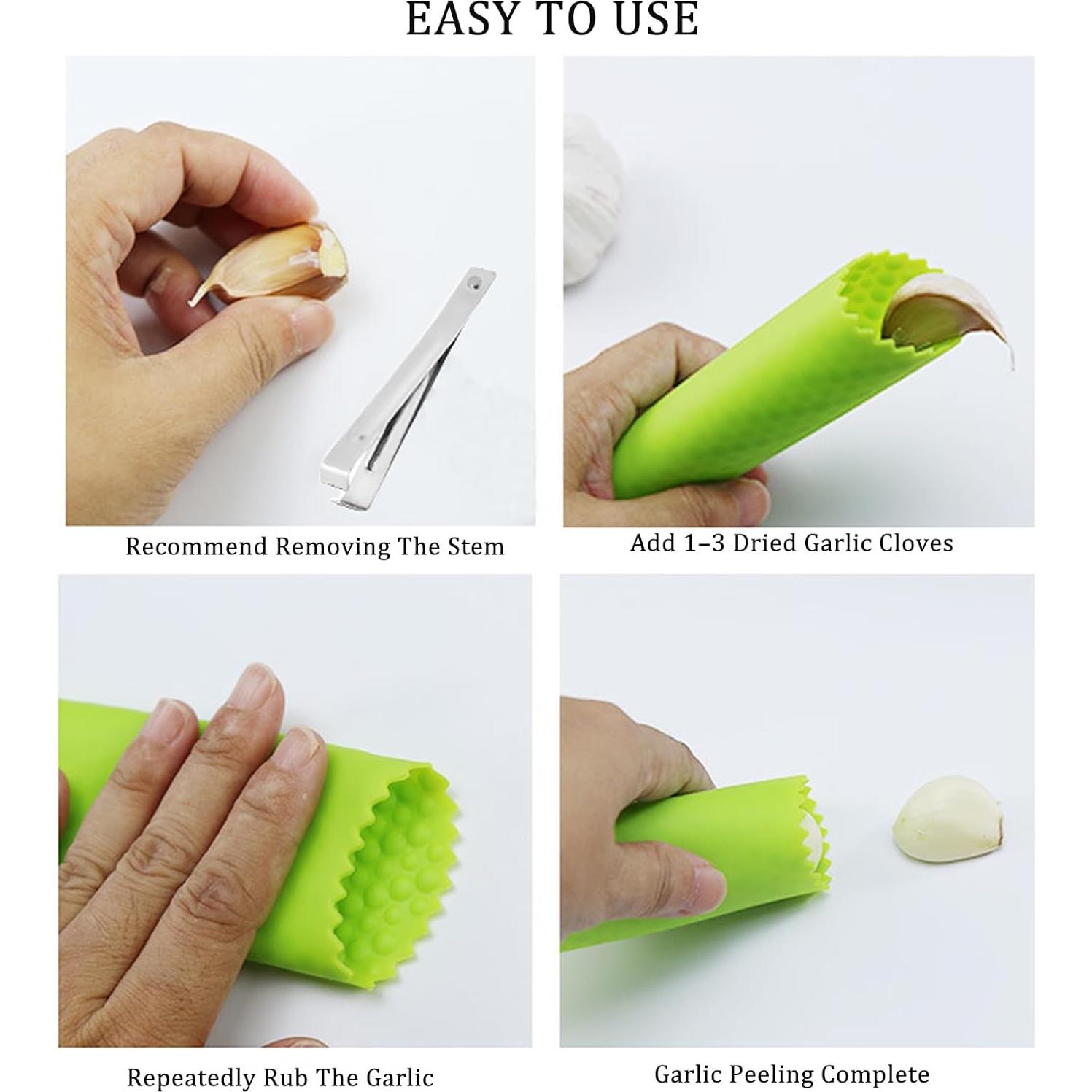 Prensa y Pelador de Ajo MANJIA Acero Inoxidable 5 Piezas Verde