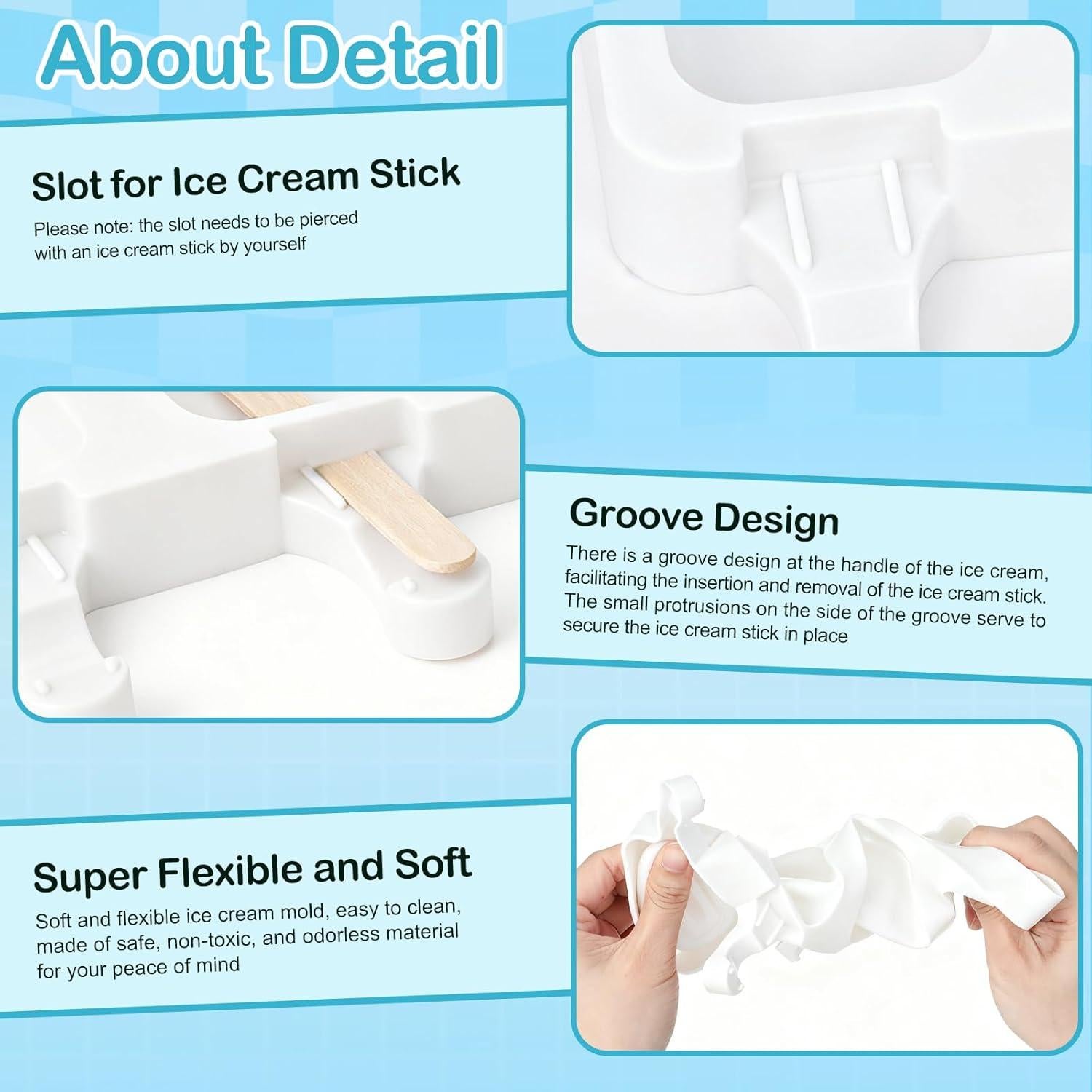 Set de 3 Moldes de Silicona para Helados Mototo 4 Cavidades